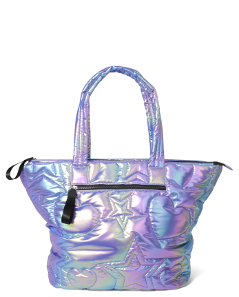Tween Girls Star Quilted Holographic Tote Bag