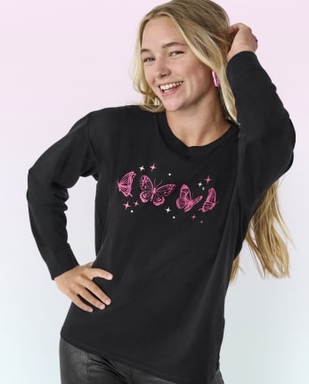 Tween Girls Butterfly Oversized Graphic Tee