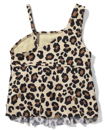 Tween Girls Leopard One Shoulder Tankini Swimsuit