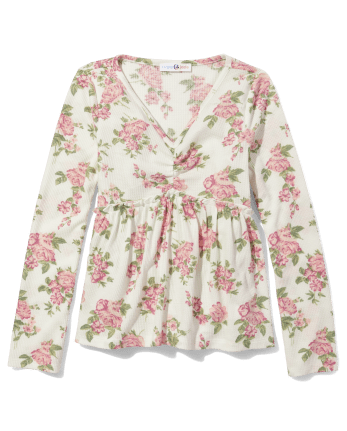 Tween Girls Floral Waffle Peplum Top