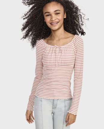 Tween Girls Stripe Ribbed Top