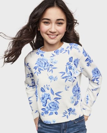 Tween Girls Long Sleeve Floral Sweater The Children s Place