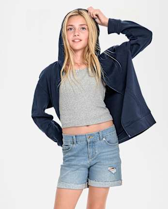 Pantalones cortos midi de mezclilla para niñas Tween - Slim