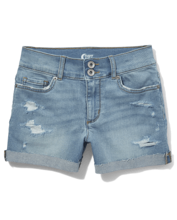 Tween Girls Wide Waistband Denim Shortie Shorts