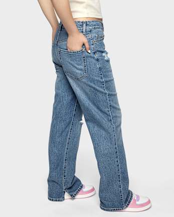 Tween Girls Side Vent Relaxed Straight Jeans