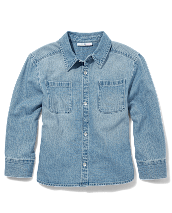 Camisa vaquera estilo boyfriend con botones para niñas Tween