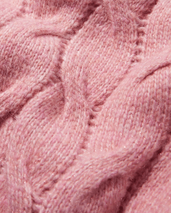 Tween Girls Long Sleeve Cable Knit Cropped Sweater - PINK