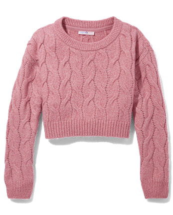 Tween Girls Long Sleeve Cable Knit Cropped Sweater PINK The Children s Place