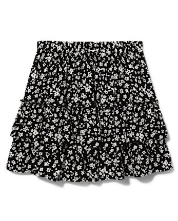 Tween Girls Floral Tiered Ruffle Skirt