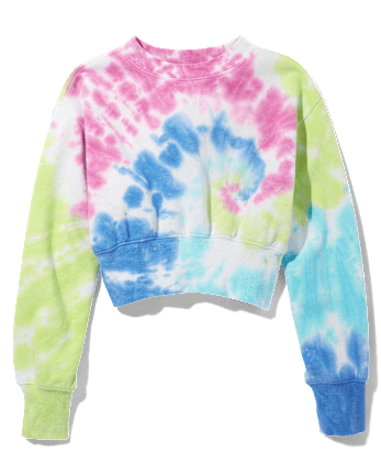 Tween Girls Long Sleeve Tie Dye Cropped Sweatshirt WHITE The Children s Place