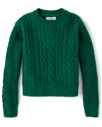 Tween Girls Shimmer Cable Knit Sweater