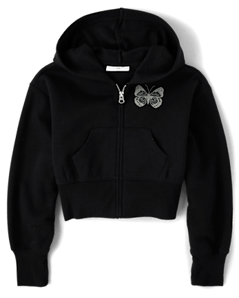 Tween Girls Fleece Cropped Zip Up Hoodie