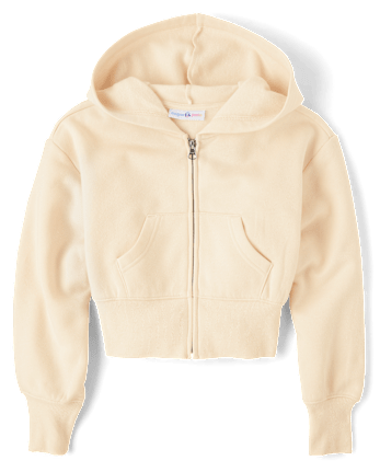Tween Girls Fleece Cropped Zip Up Hoodie