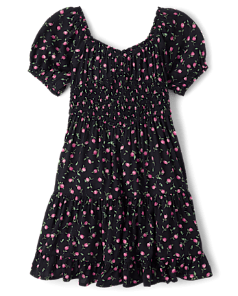 Tween Girls Floral Smocked Tiered Dress