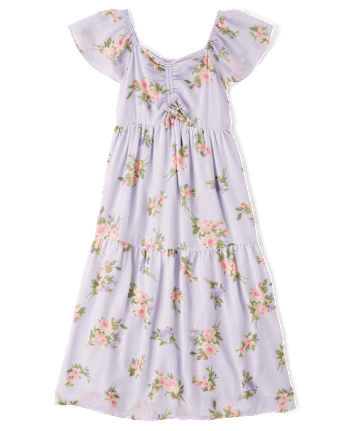 Tween Girls Floral Midi Tiered Dress