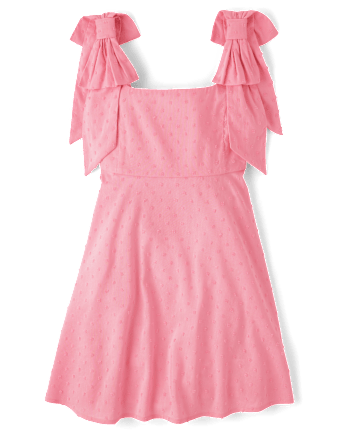 Tween Girls Clip Dot Bow Shoulder Dress