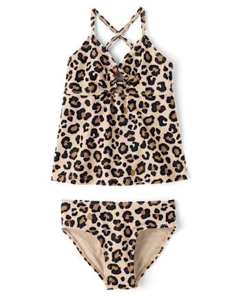 Tween Girls Leopard Cut Out Tankini Swimsuit