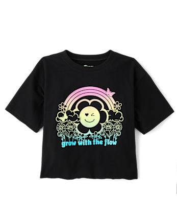 Girls Cropped Oversized Graphic Tee