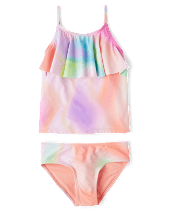Tween Girls Rainbow Ruffle Tankini Swimsuit