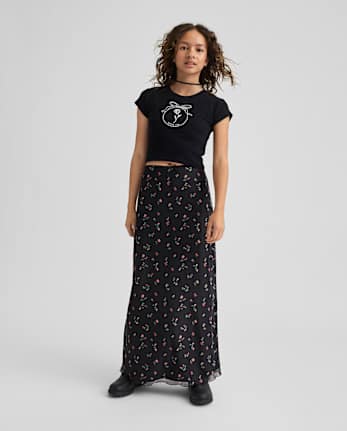 Tween Girls Floral Mesh Maxi Skirt