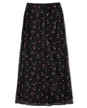 Tween Girls Floral Mesh Maxi Skirt