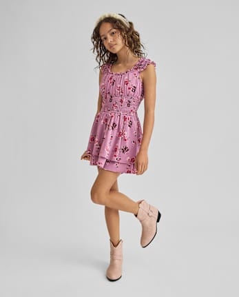 Tween Girls Floral Smocked Romper