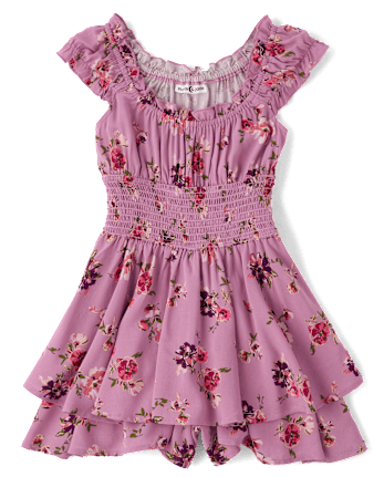 Tween Girls Floral Smocked Romper
