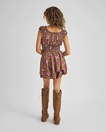 Tween Girls Floral Smocked Romper