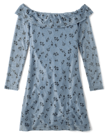 Tween Girls Floral Mesh Off-Shoulder Dress