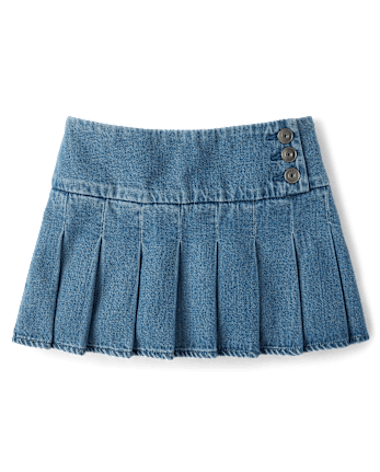 Tween Girls Pleated Low Rise Denim Skort