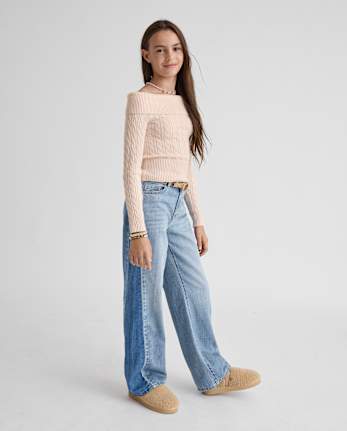 Tween Girls Contrast Baggy Flare Jeans