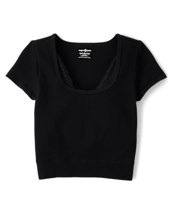 Tween Girls Lace Ribbed Seamless Top