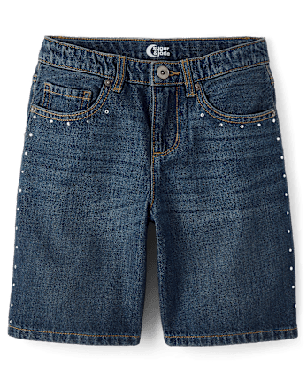 Tween Girls Studded Rhinestone Jean Shorts
