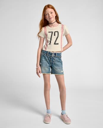 Tween Girls Ripped Relaxed Midi Jean Shorts