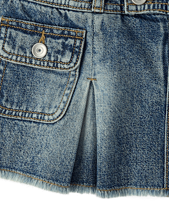 Tween Girls Pleated Denim Cargo Skort