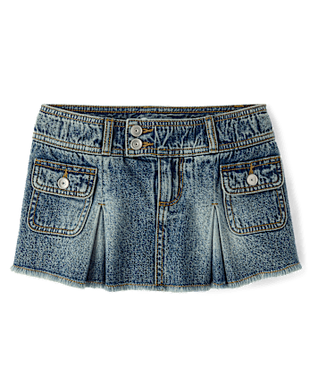 Tween Girls Pleated Denim Cargo Skort