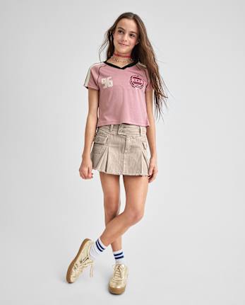 Tween Girls Garment Dyed Pleated Denim Cargo Skort