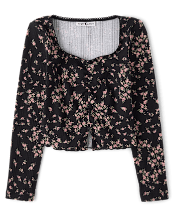 Tween Girls Floral Cinched Split Front Top