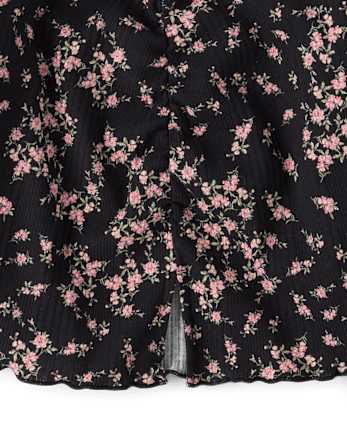 Tween Girls Floral Cinched Split Front Top