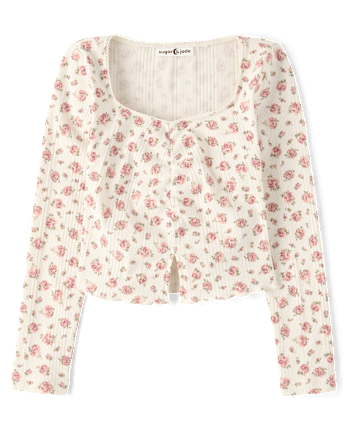 Tween Girls Floral Cinched Split Front Top