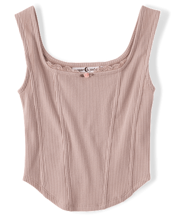 Tween Girls Ribbed Lace Corset Tank Top