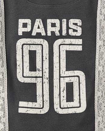 Tween Girls Lace Trim Varsity Graphic Top