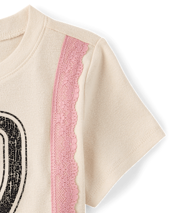 Tween Girls Lace Trim Varsity Graphic Top