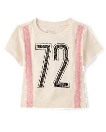 Tween Girls Lace Trim Varsity Graphic Top