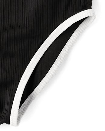 Tween Girls Contrast Ribbed One Piece Swimsuit