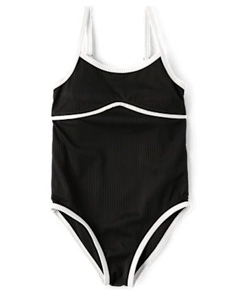 Tween Girls Contrast Ribbed One Piece Swimsuit