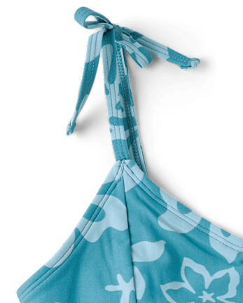 Tween Girls Tropical Bow Shoulder Bikini Swimsuit