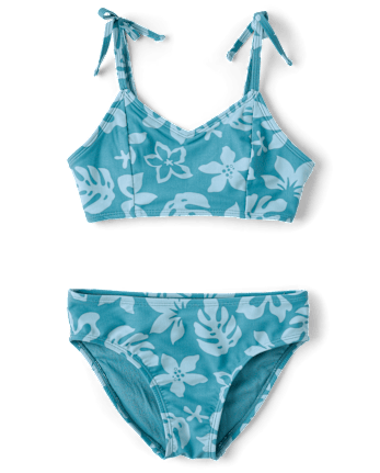Tween Girls Tropical Bow Shoulder Bikini Swimsuit