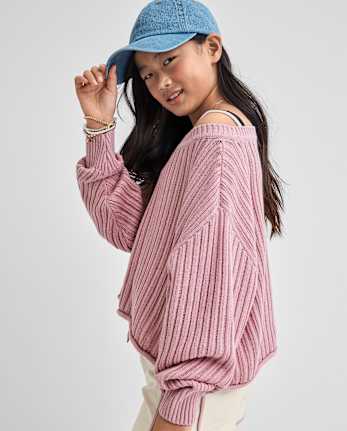 Tween Girls Stitched Off Shoulder Sweater