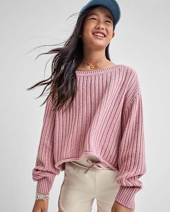 Tween Girls Stitched Off Shoulder Sweater
